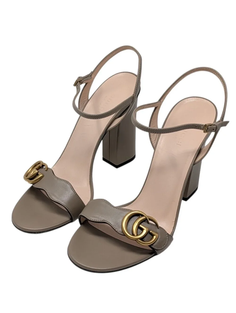 Gucci Marmont Taupe Scalloped Block Heeled Dress Up Sandal Size EU 39